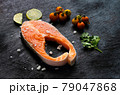 Fresh salmon fish fillet on wooden board 79047868