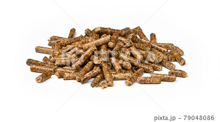 Heap of hardwood pellets for food smoking on white Heap of hardwood pellets for food smoking on white 79048086