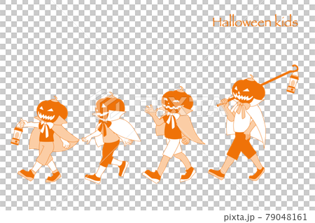 萬聖節裝扮成南瓜的兒童的簡單插圖 79048161