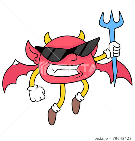 mini demon wearing cool sunglasses carries a spear and flies, doodle icon image kawaii mini demon wearing cool sunglasses carries a spear and flies, doodle icon image kawaii 79048422