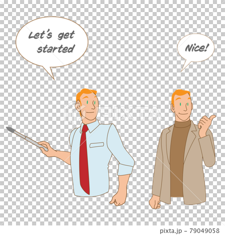 Material of a white teacher with a pointer 79049058