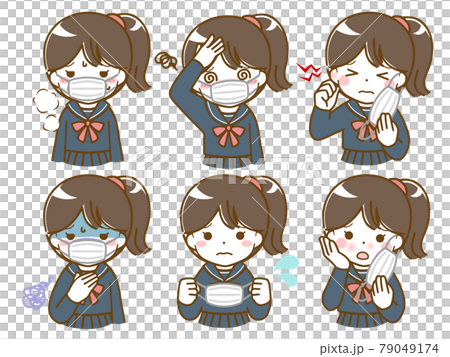 マスクがつらい女子学生 79049174