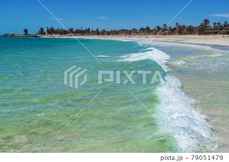 Wonderful view of the lagoon, seashore, white sand beach and blue sea. Djerba Island, Tunisia 79051479