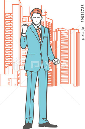 ガッツポーズをするビジネスマン③ ビル 79051788