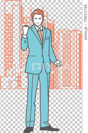 ガッツポーズをするビジネスマン③ ビル 79051788