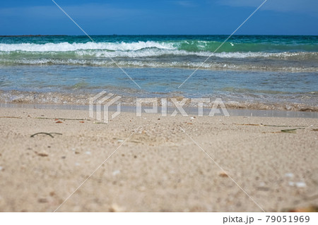Wonderful view of the lagoon, seashore, white sand beach and blue sea. Djerba Island, Tunisia 79051969