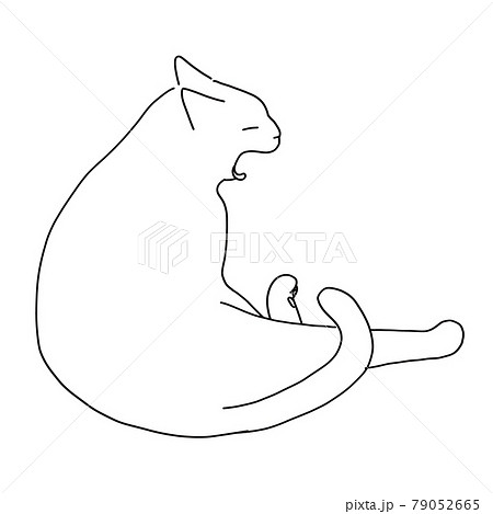 あくびしている猫の線画イラストのイラスト素材