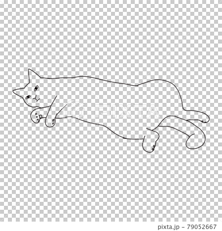 Line drawing illustration of a cat in a cat opening pose Line drawing illustration of a cat in a cat opening pose 79052667