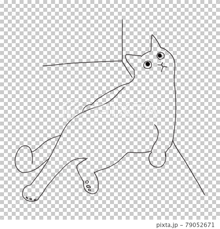 壁にもたれかかる猫の線画イラストのイラスト素材