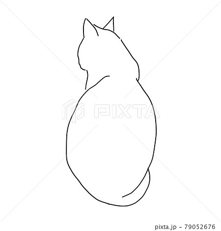 お座りしている猫の後ろ姿の線画イラストのイラスト素材