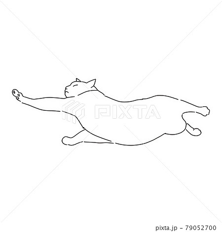 伸びをしている猫の線画イラストのイラスト素材