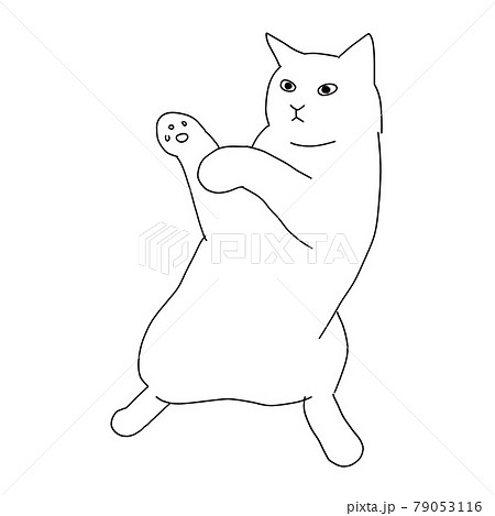 戦っている猫の線画イラストのイラスト素材
