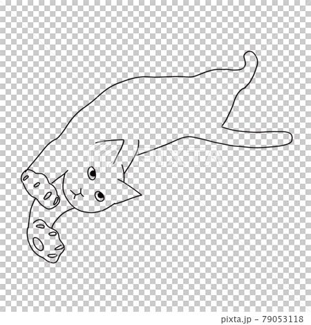 Line drawing illustration of a cat growing while lying down Line drawing illustration of a cat growing while lying down 79053118