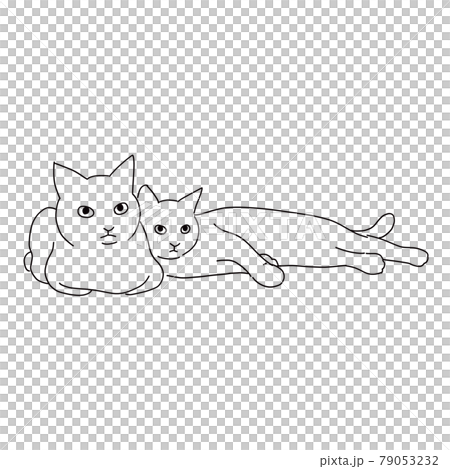 兩隻貓粘在一起的線描插圖 79053232