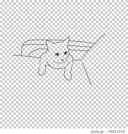 ソファの横から顔を出す猫の線画イラストのイラスト素材
