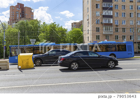 The passenger bus goes along the route. Moscow, Russia 79053643