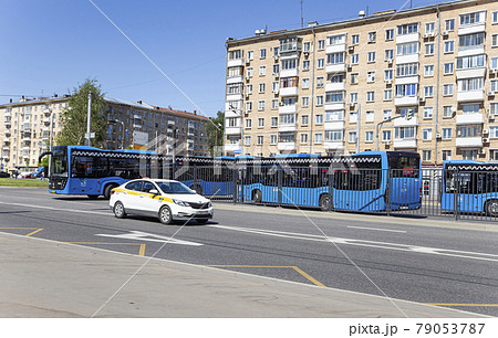 Moscow buses are parked in the parking lot. Moscow, Russia 79053787