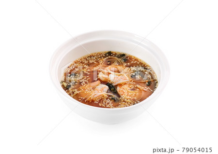 Japanese soup miso with tiger shrimp on a white background Japanese soup miso with tiger shrimp on a white background 79054015