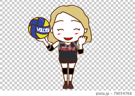 <Whole body / front> A white woman who becomes a volleyball player and makes a guts pose with a smile. <Whole body / front> A white woman who becomes a volleyball player and makes a guts pose with a smile. 79054768