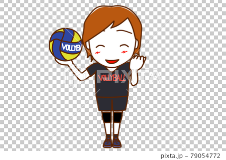 <全身/前部>成為排球運動員並微笑著擺出勇敢姿勢的白人。 79054772