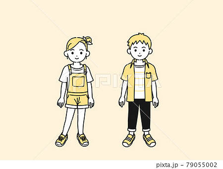 男の子と女の子のイラスト 子供 小学生 低学年 全身のイラスト素材