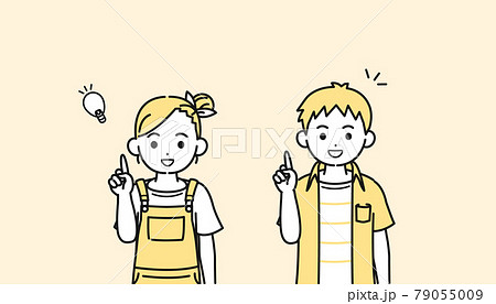閃く男の子と女の子のイラスト アイデア 思いつく 子供 小学生 低学年のイラスト素材