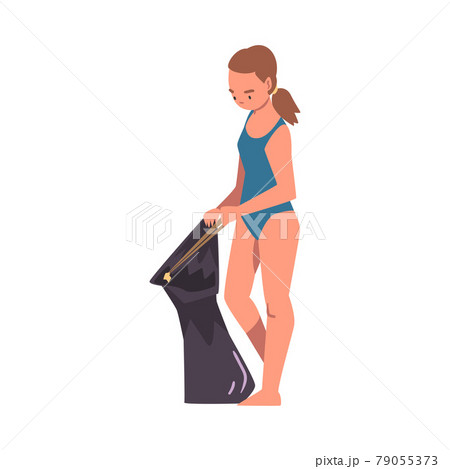 Volunteer Collecting Trash into Bag on Beach, Girl Cleaning Beach from Garbage, Ecology Protection Concept Cartoon Vector Illustration Volunteer Collecting Trash into Bag on Beach, Girl Cleaning Beach from Garbage, Ecology Protection Concept Cartoon Vector Illustration 79055373