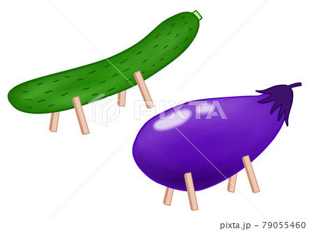 お盆のナスとキュウリのイラスト素材 お盆のナスとキュウリのイラスト素材