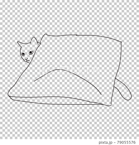 Line drawing illustration of a cat hidden in a cushion Line drawing illustration of a cat hidden in a cushion 79055576
