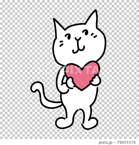 ハートを持っている白猫の可愛いイラストのイラスト素材 [79055578