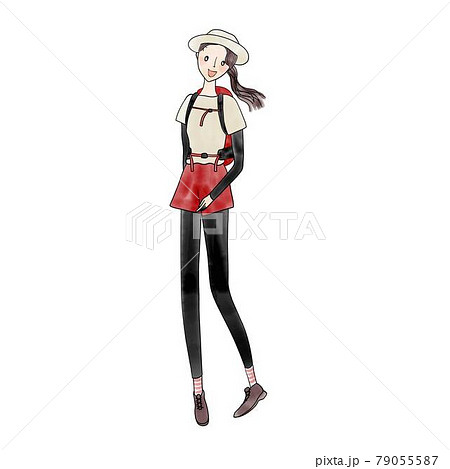 山登りする女性のイラスト素材