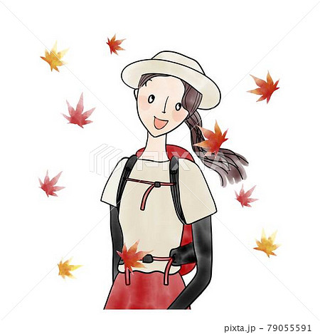 山登りする女性 紅葉のイラスト素材