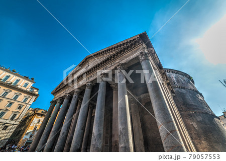 Colonnade in Pantheon facade seen from below 79057553