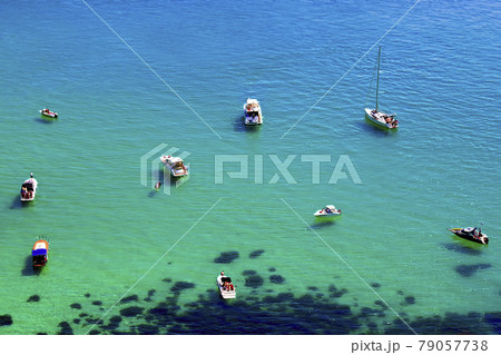 Coral lagoon with yachts and boats, top view Coral lagoon with yachts and boats, top view 79057738