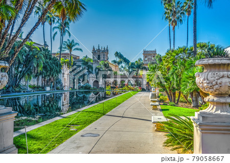 Walk path by the pond in Balboa park 79058667