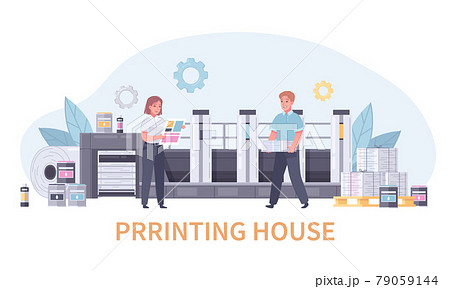 Printing House Polygraphy Cartoon Concept 79059144