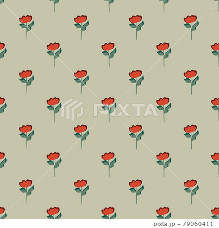 Summer style decorative seamless pattern with red simple flower small shapes. Grey background. Doodle print. 79060411