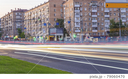 Traffic cars on one of the streets in Moscow (summer evening), Russia 79060470