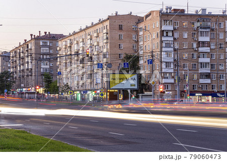 Traffic cars on one of the streets in Moscow (summer evening), Russia Traffic cars on one of the streets in Moscow (summer evening), Russia 79060473