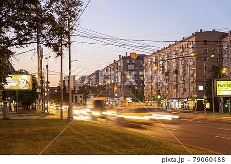 Traffic cars on one of the streets in Moscow (summer evening), Russia 79060488