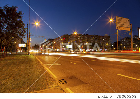 Traffic cars on one of the streets in Moscow (summer evening), Russia Traffic cars on one of the streets in Moscow (summer evening), Russia 79060508