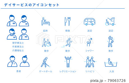 デイサービスのシンプルアイコンセット、ベクター素材 デイサービスのシンプルアイコンセット、ベクター素材 79063726