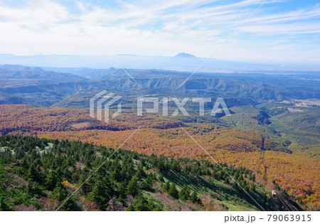 青森県　八甲田ロープウェーから紅葉と岩木山を望む 79063915