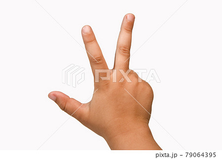 Children hand showing victory gesture, isolated, white background Children hand showing victory gesture, isolated, white background 79064395