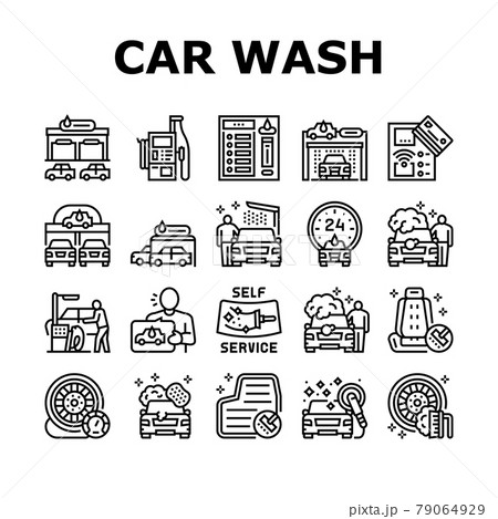 Self Service Car Wash Collection Icons Set Vector Self Service Car Wash Collection Icons Set Vector 79064929