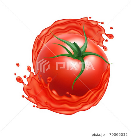 Realistic Detailed 3d Red Tomato With Splash のイラスト素材