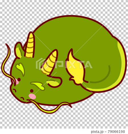 簡單可愛的圓形綠龍圖，帶主線 79066198