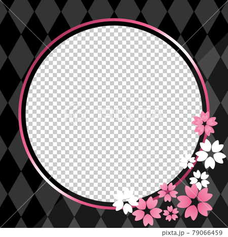 Circular frame black & pink cherry blossoms and diamond pattern Circular frame black & pink cherry blossoms and diamond pattern 79066459