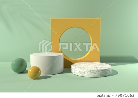 3D render of minimal podiums and geometric shapes with shadow of the tropical plants 79071662