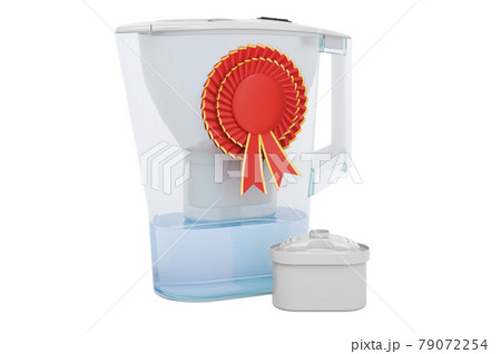 Pitcher water filter with best choice badge, 3D rendering Pitcher water filter with best choice badge, 3D rendering 79072254